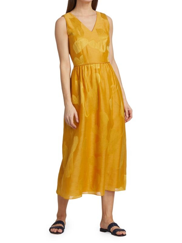 

Платье lansing leaf из льна и шелка с жаккардовым принтом Lafayette 148 New York Spiced honey