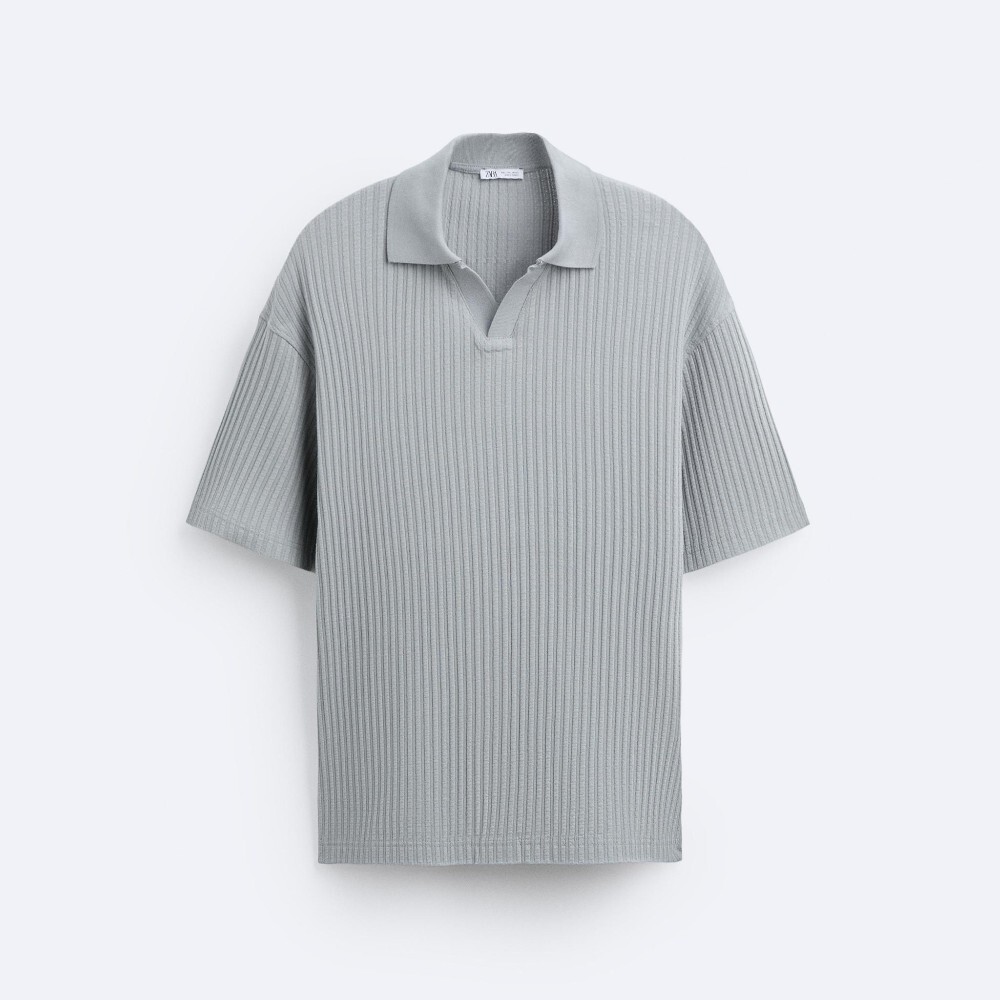 

Футболка поло Zara Vertical Jacquard, голубой