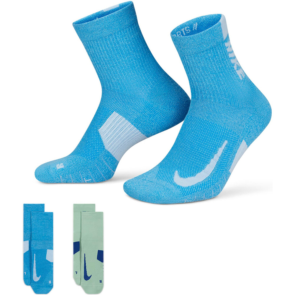 

Носки Nike Multiplier Running Ankle, 2 пары, голубой/зелёный