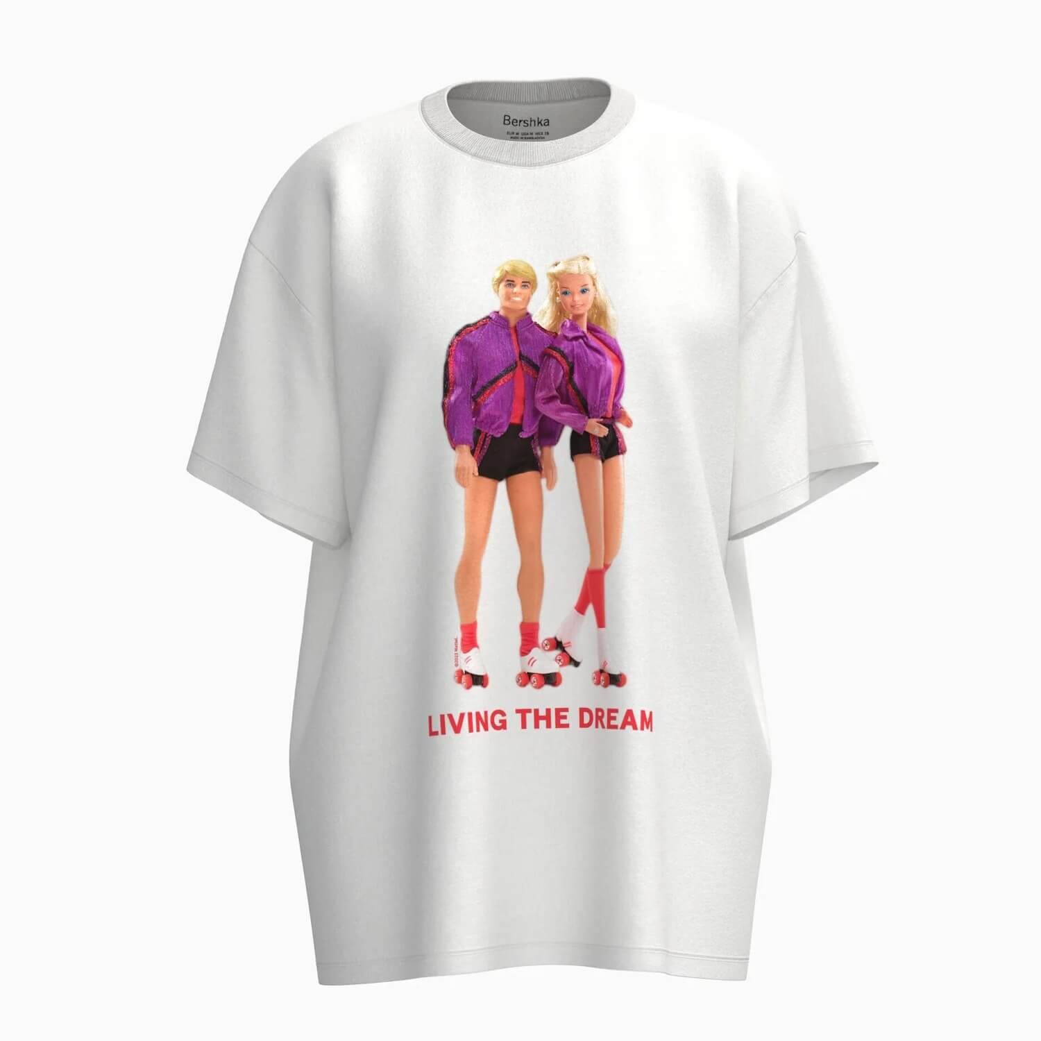 

Футболка Bershka Barbie Print Short Sleeve Oversize, белый
