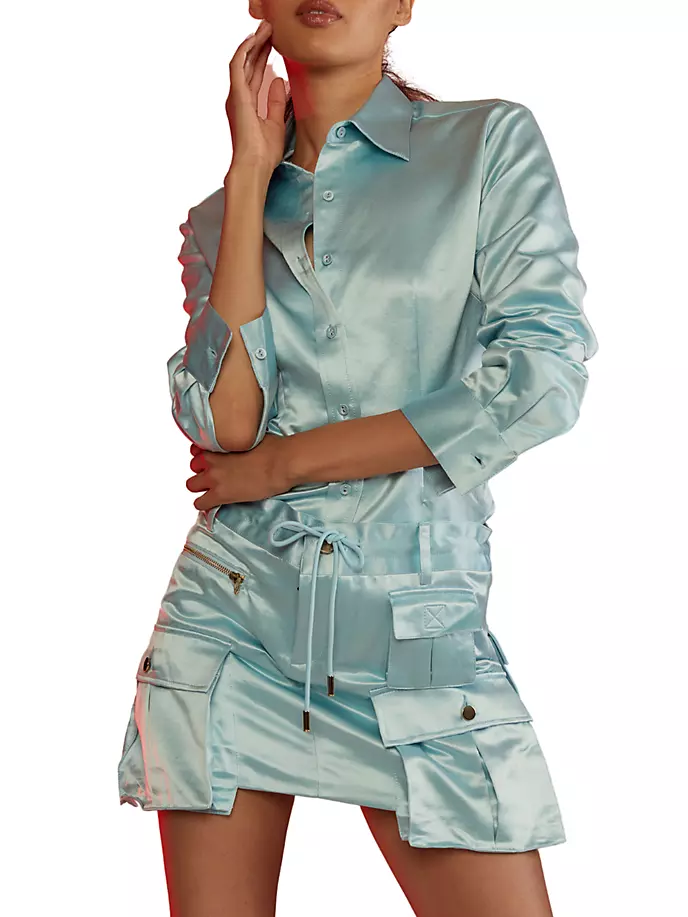 Мини-юбка карго из шелковой смеси Cynthia Rowley, синий мини юбка карго из льняной смеси h