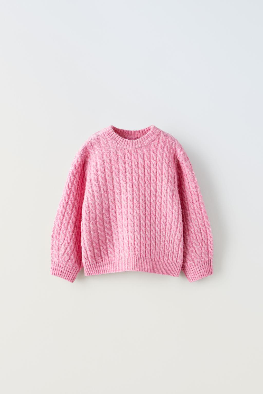 свитер zara размер 120 розовый Свитер кабельной трикотажи ZARA, розовый