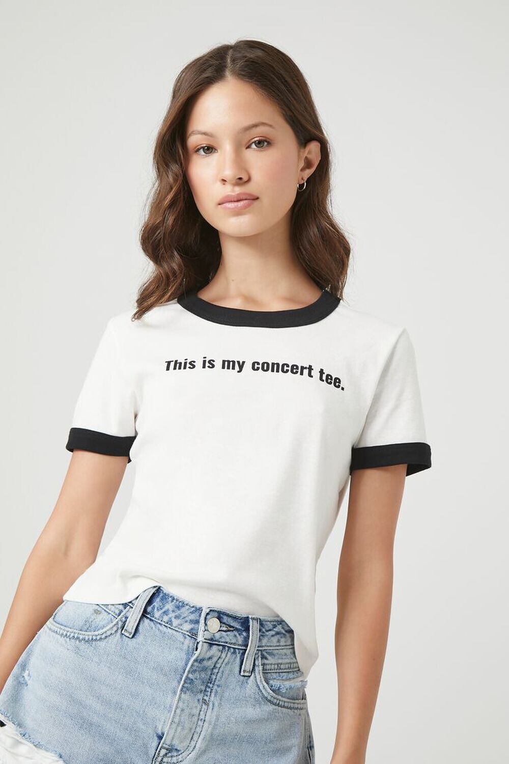 

Футболка Concert с рисунком Ringer Baby Tee Forever 21, белый