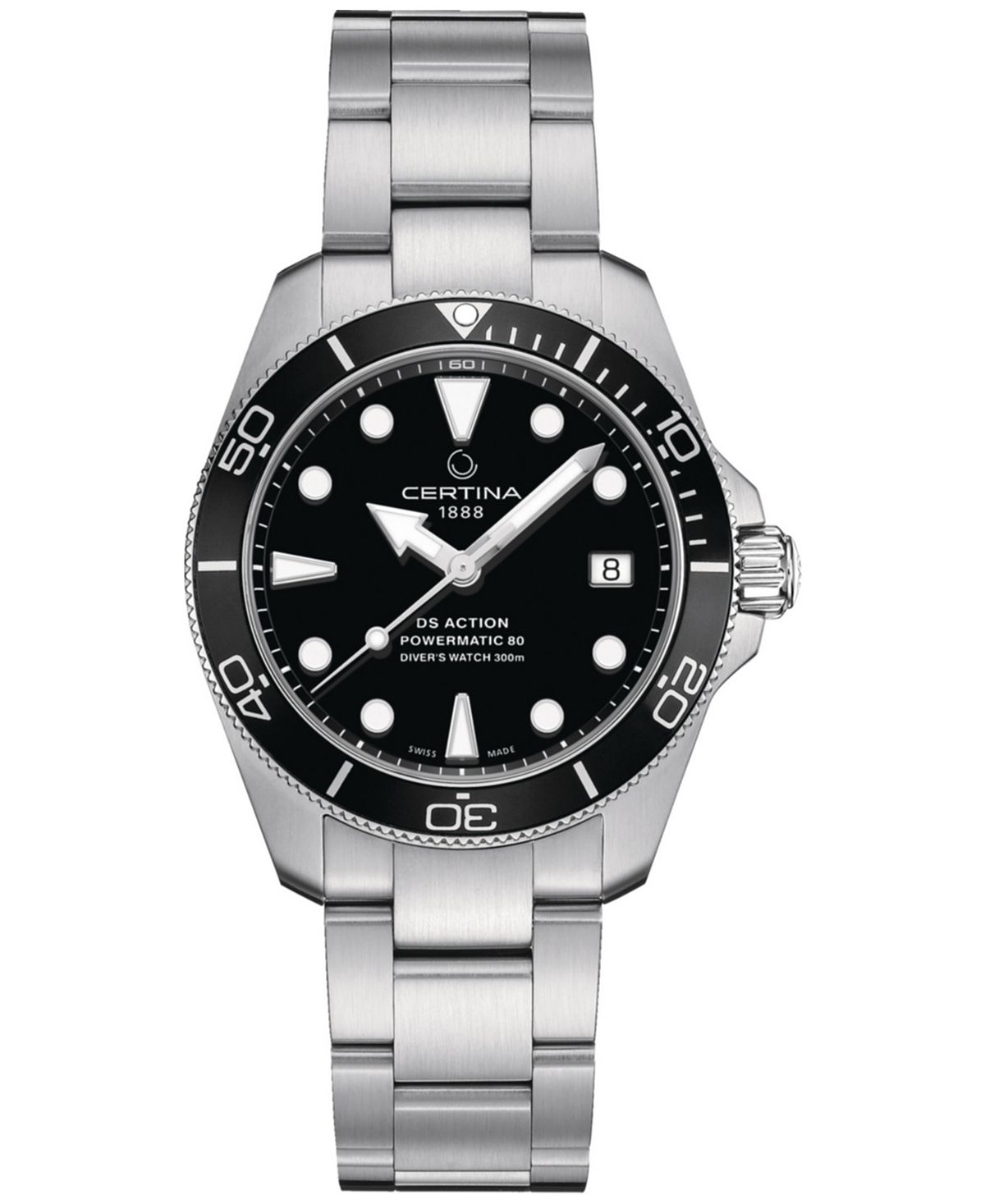 Унисекс Швейцарские автоматические часы DS Action Diver с браслетом из нержавеющей стали, 38 мм Certina, черный certina c610010993