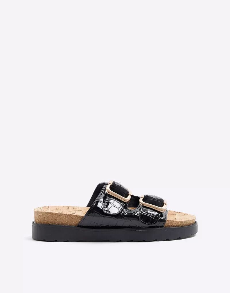 

Черные широкие босоножки с двойной пряжкой River Island