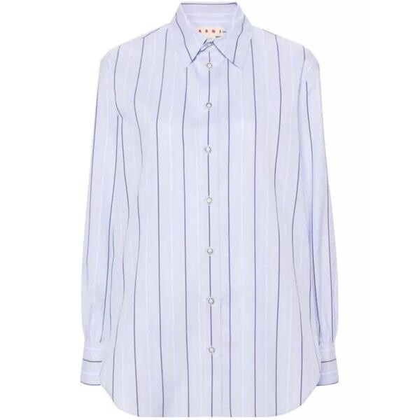 

Футболка striped straight-collar cotton shirt Marni, синий