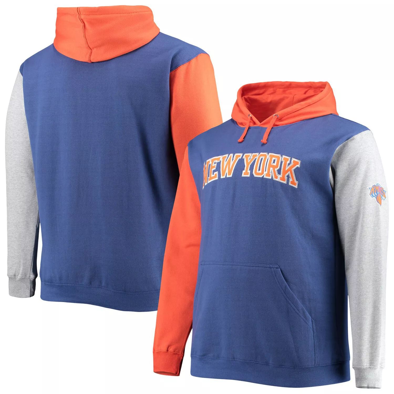 цена Мужской брендовый королевский/оранжевый пуловер с капюшоном New York Knicks Big & Tall с двойным контрастом Fanatics