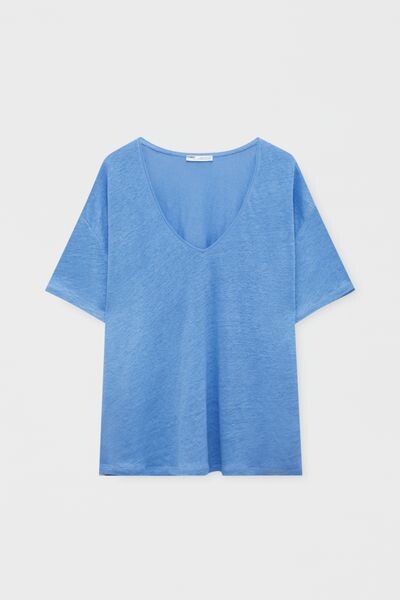 

Льняная футболка с короткими рукавами PULL&BEAR