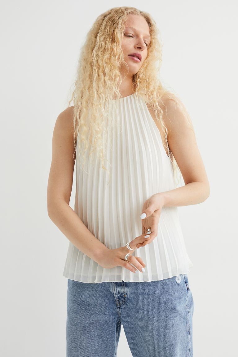 

Плиссированный топ H&M, сливочный, Бежевый