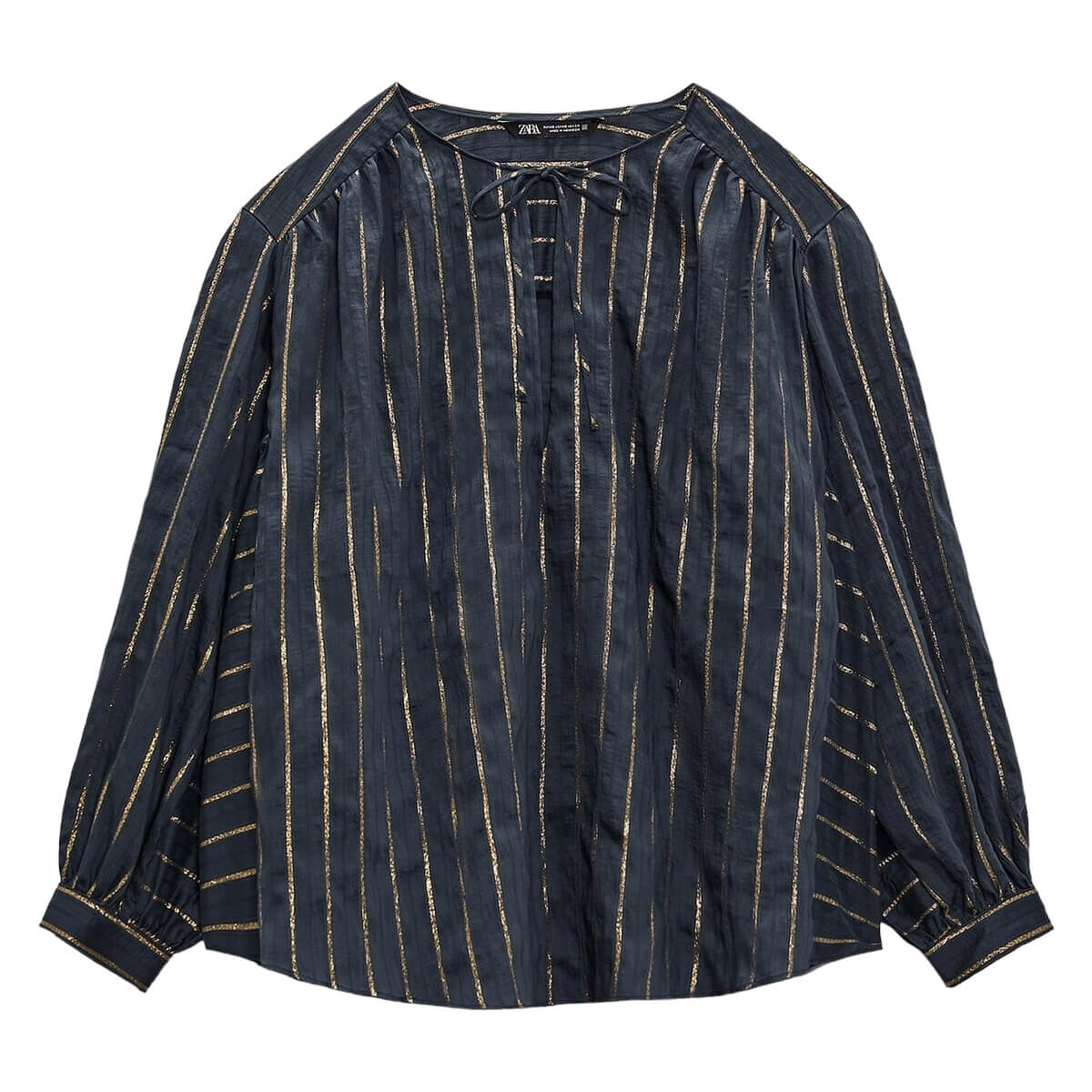 

Блуза Zara Oversize With Metallic Thread, серовато-синий