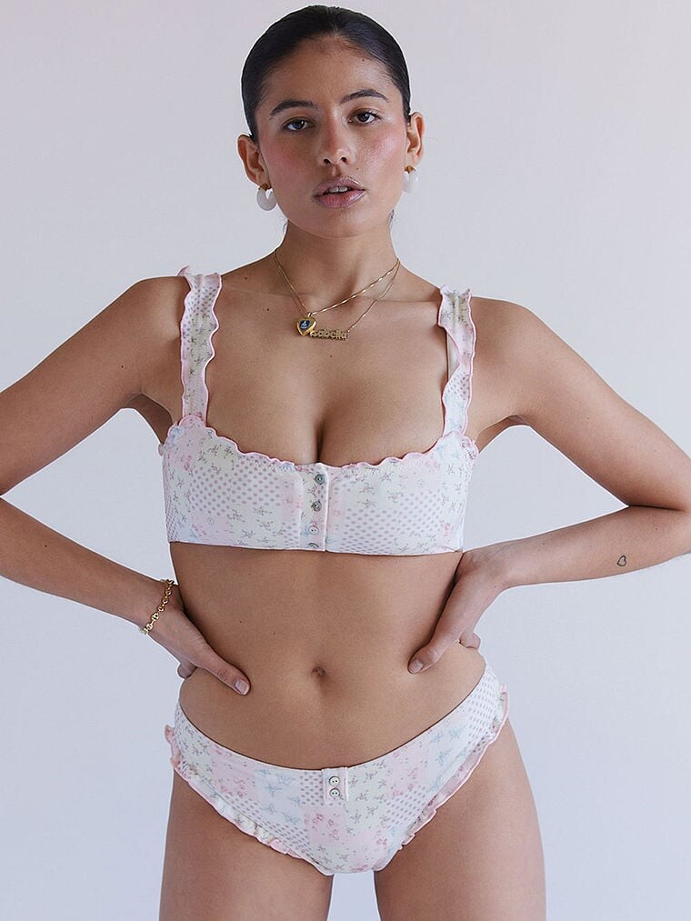 

Бикини-топ Frankies Bikinis Chiara с оборками, принт цветы, Коричневый