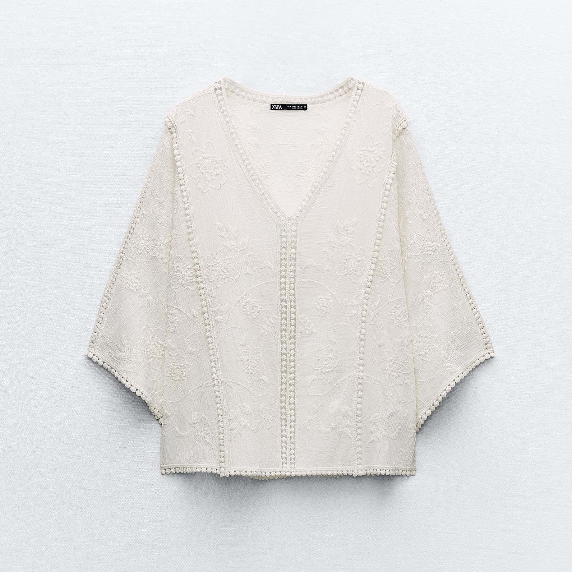 Блузка Zara Embroidered, светло-бежевый блузка с вышивкой и v образным вырезом рукава с воланами l белый