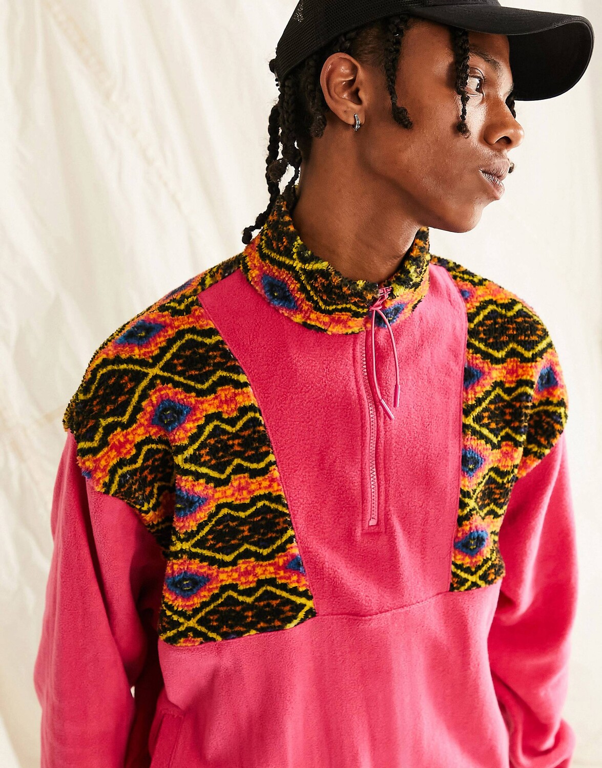 

Флисовая толстовка оверсайз с молнией до половины ASOS DESIGN в розовых и ацтекских колор-блоках ASOS DESIGN