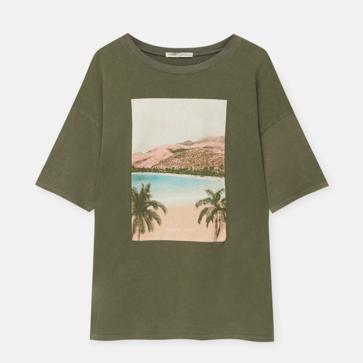 

Футболка Pull&Bear с короткими рукавами и принтом, выцветший черный