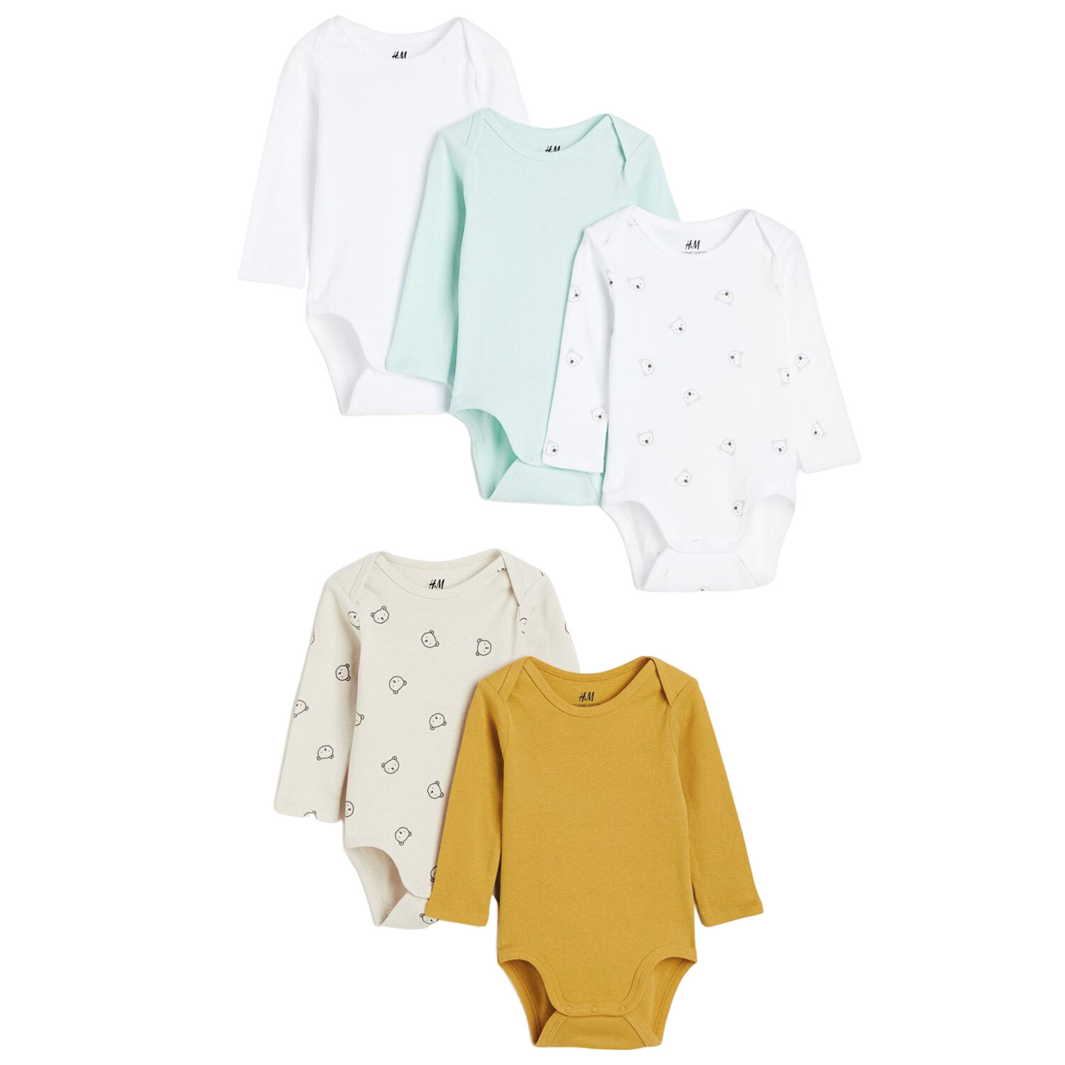 

Комплект боди H&M Long-sleeved, 5 штук, светло-бежевый