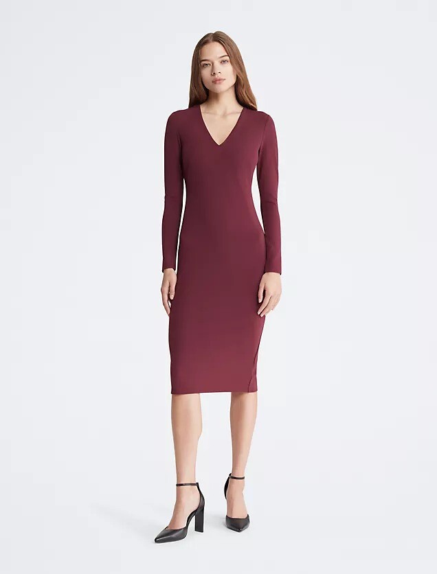 

Платье Calvin Klein Stretch Crepe Midi, темно-красный