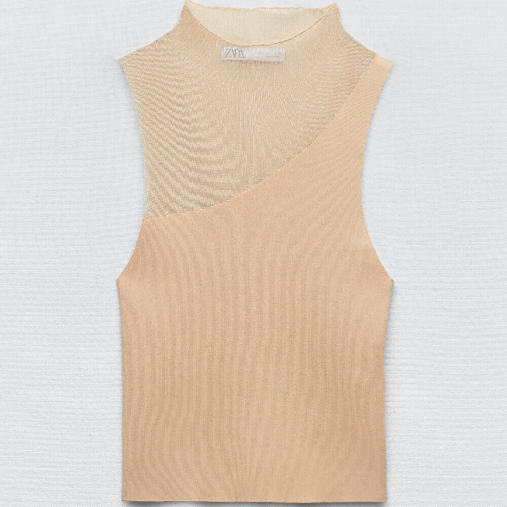 

Топ Zara Contrast Knit, бежевый