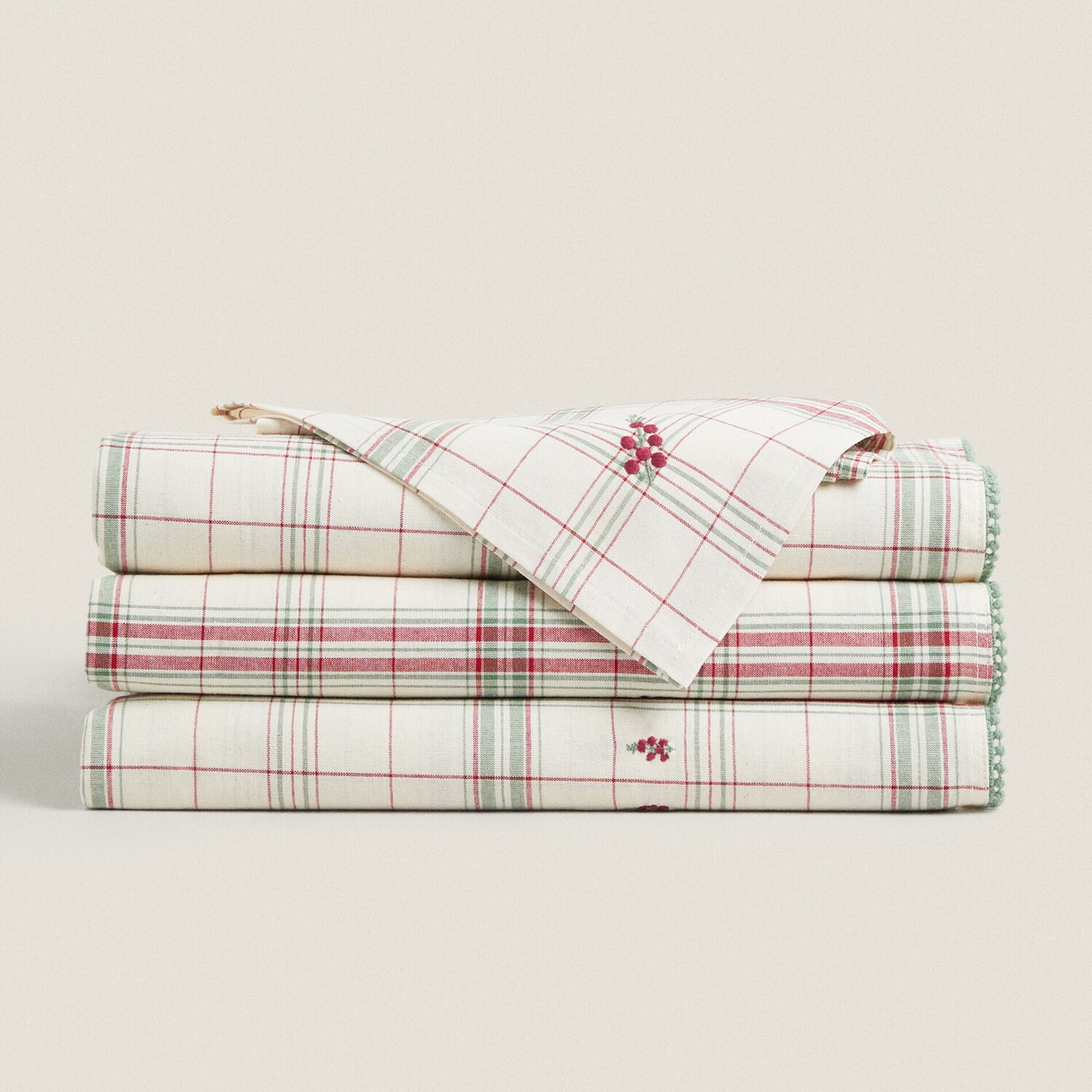 

Скатерть Zara Home Checked Cotton With Christmas Stripes, белый/мультиколор