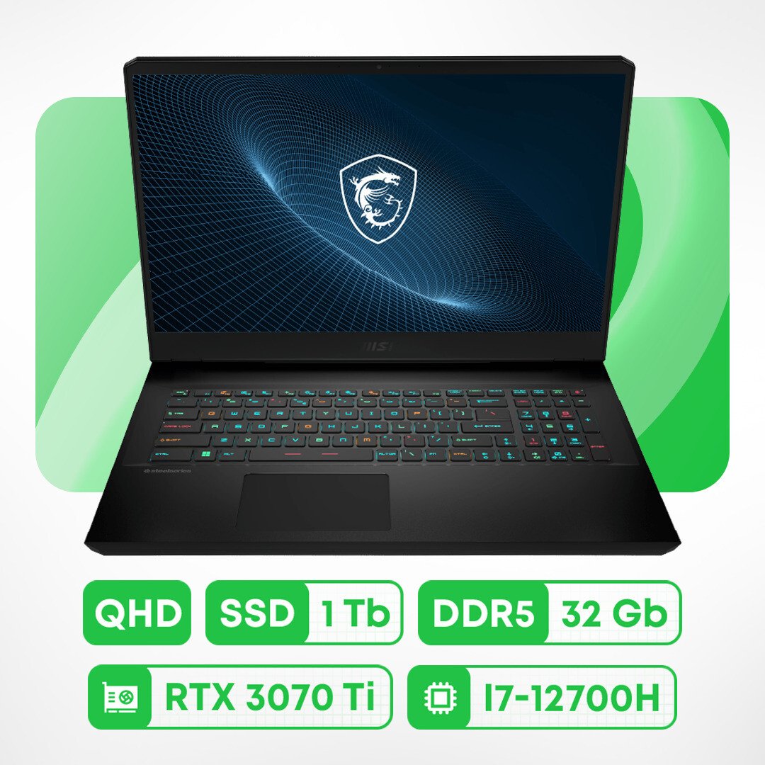 

Игровой ноутбук MSI GP76, 17.3", 32ГБ/1ТБ, i7-12700H, RTX 3070 Ti, черный, английская раскладка