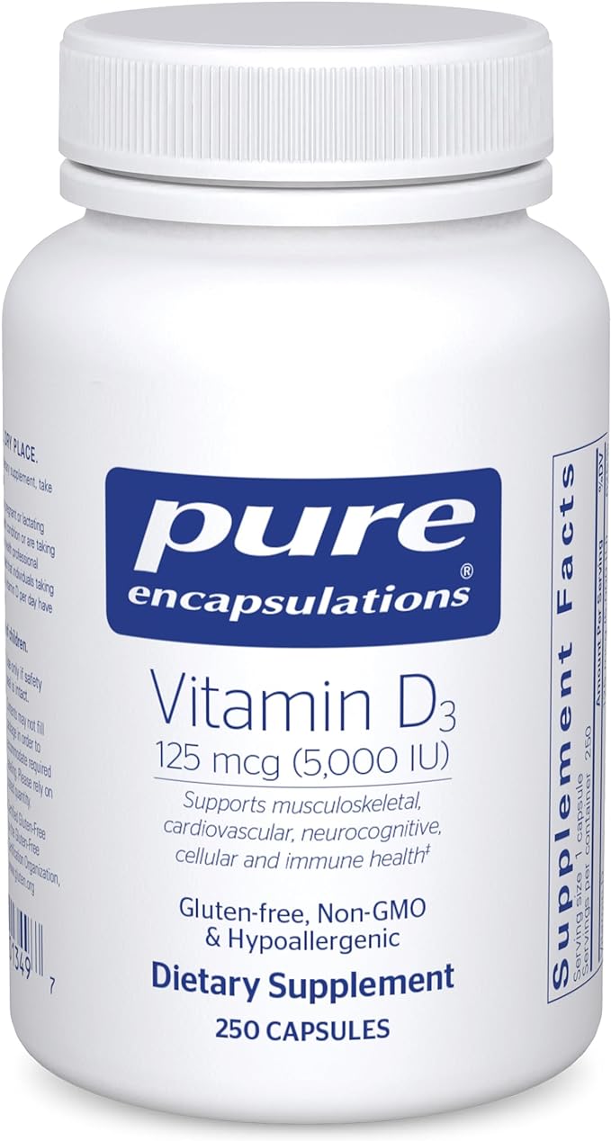 Pure Encapsulations Витамин D3 125 мкг (5000 МЕ) — 250 капсул pure encapsulations витамин d3 250 мкг 10 000 ме 120 капсул