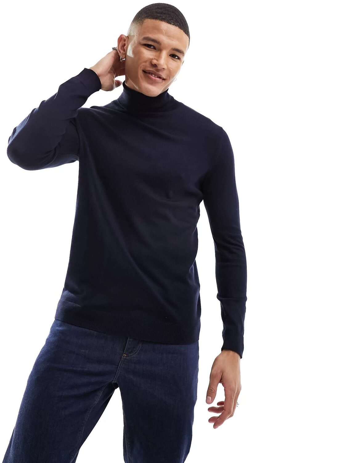 

Синий вязаный джемпер с высоким воротником Pull&Bear