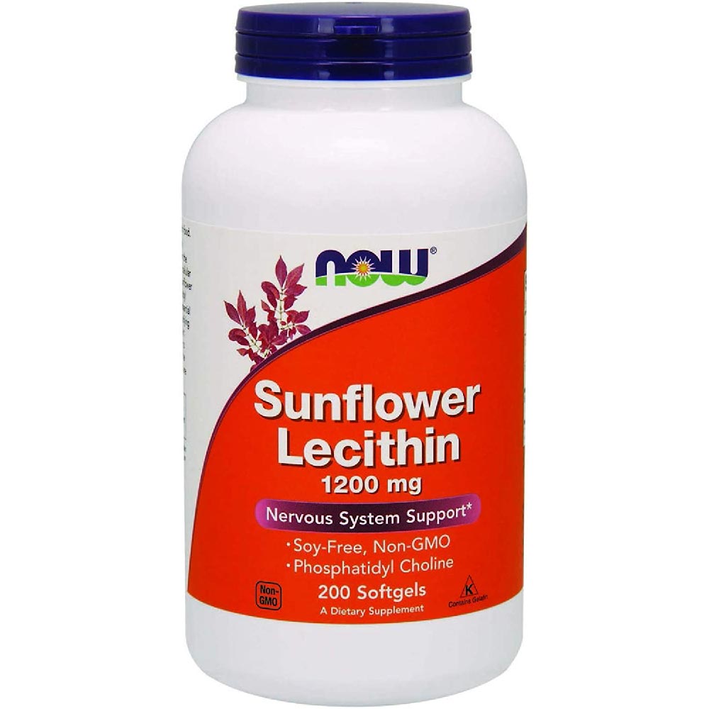 Now Foods Sunflower Lecithin препарат для памяти и концентрации, 1200 мг, 200 шт. пищевая добавка now foods dopa mucuna 180 растительных капсул