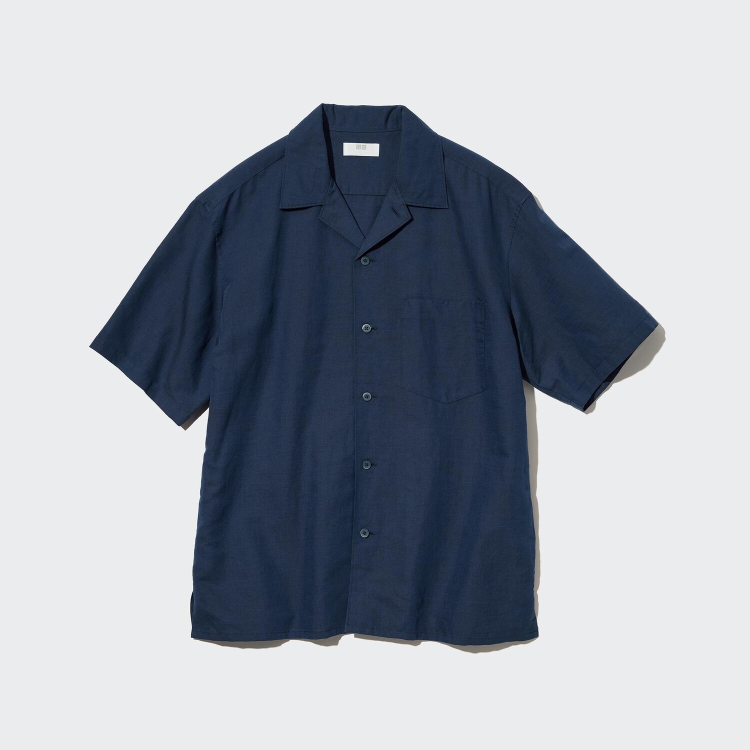 

Рубашка UNIQLO льняная с открытым вырезом с короткими рукавами, синий
