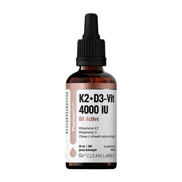 Витамин Д3 + К2 Pharmovit Clean Label K2+D3-Vit 4000 IU Oil, 30 мл solaray витамин к 2 менахинон 7 30 вегетарианских капсул 50 мкг