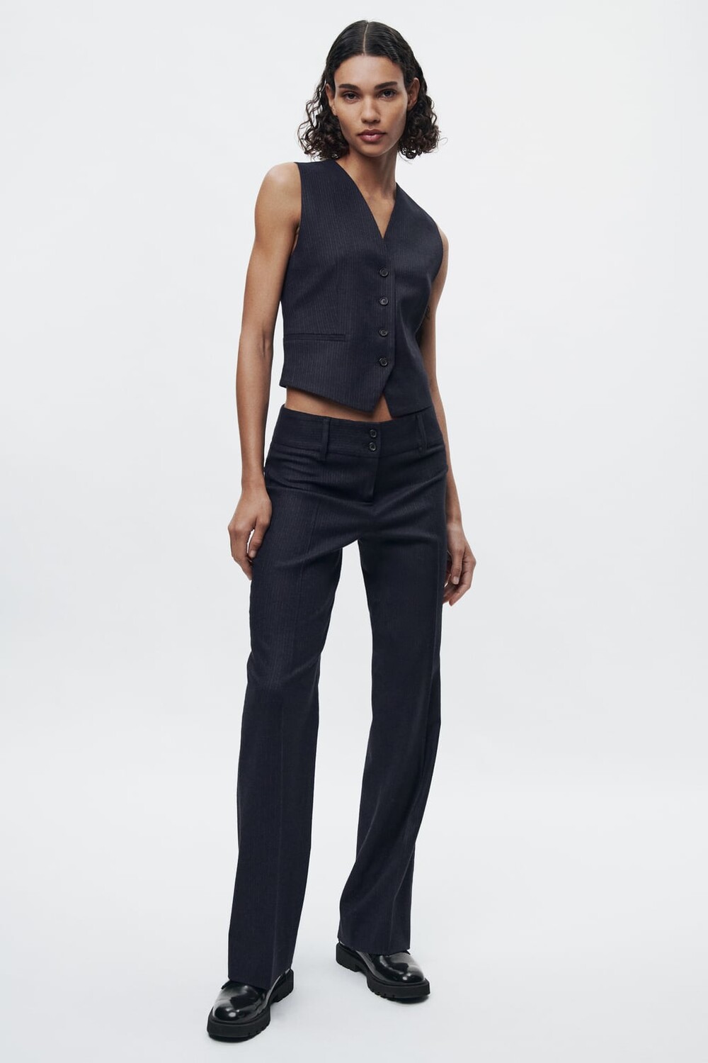 

Жилет из фетровой полоски ZARA, темно-синий