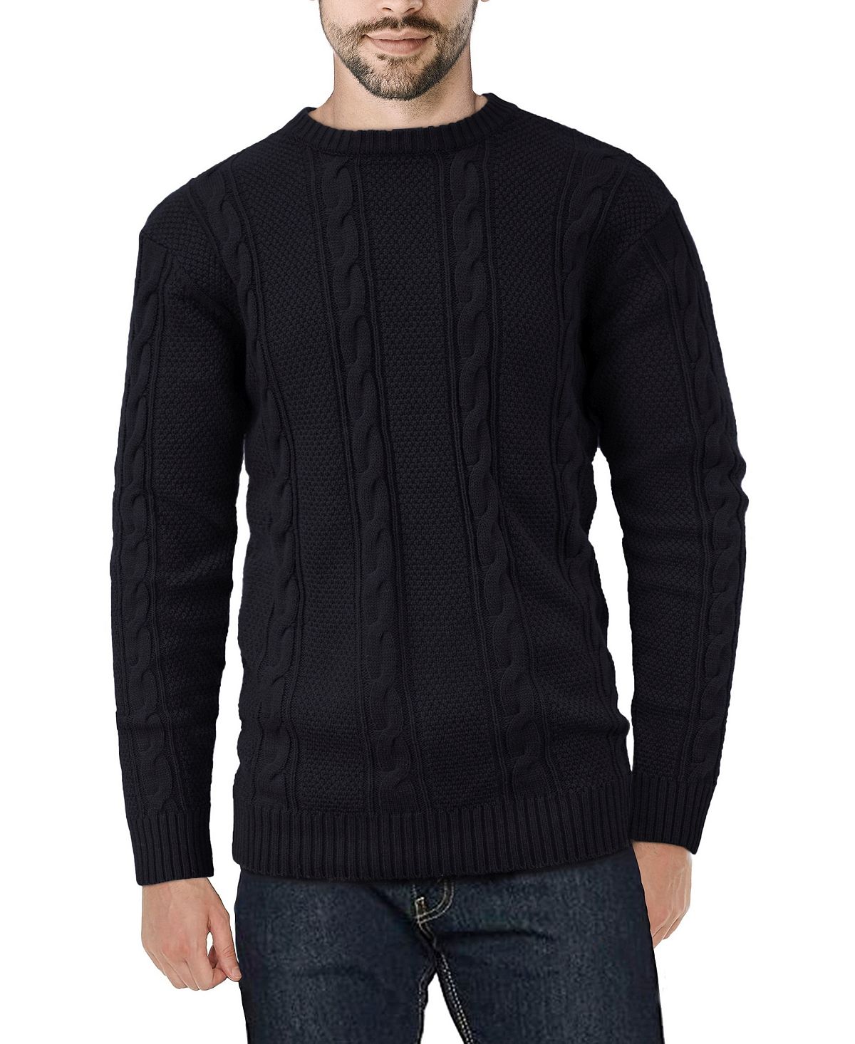 Мужской вязаный свитер косами X-Ray, черный пуловер с круглым вырезом xxl зеленый