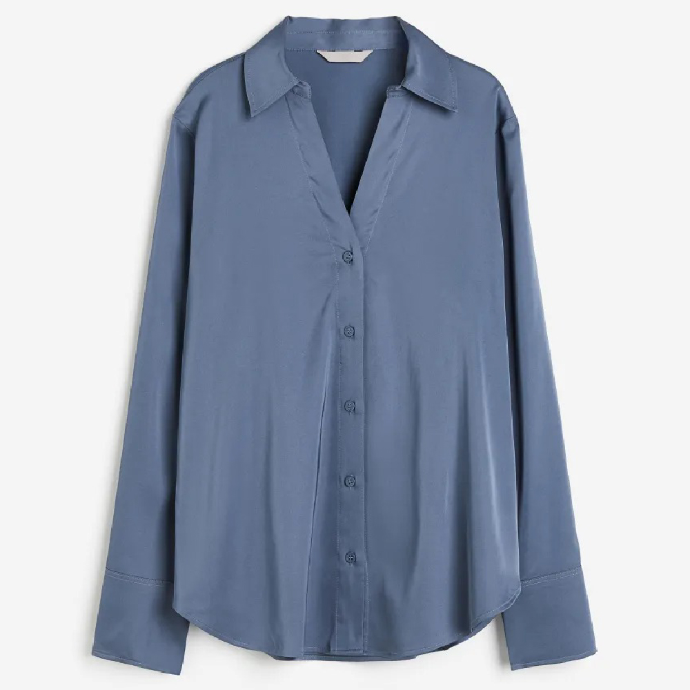 Блузка H&M V-neck, темно-синий блузка с принтом и v образным вырезом длинные рукава xs зеленый