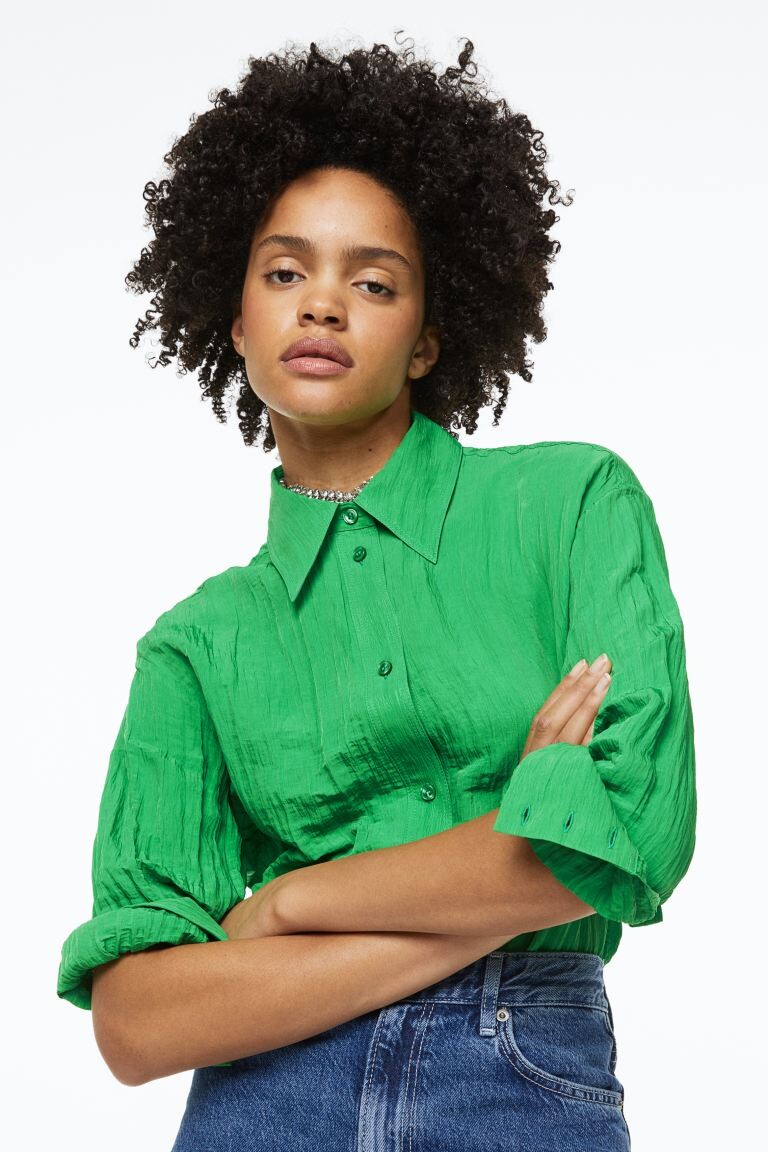 

Рубашка из жатого шифона H&M, ярко зеленый