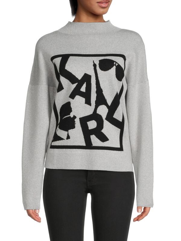 

Свитер с воротником-стойкой и объемным мотивом Karl Lagerfeld Paris Grey