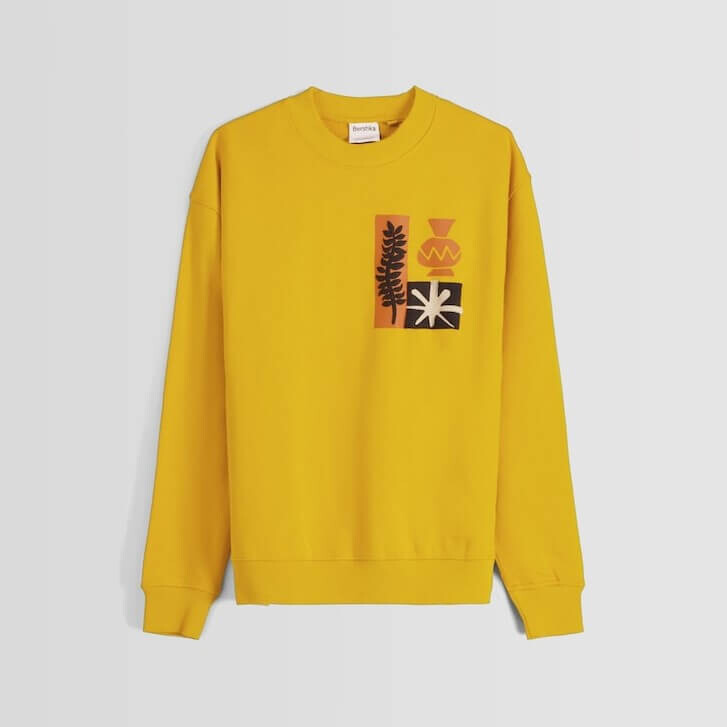 

Свитшот Bershka Round Neck Printed, желтый