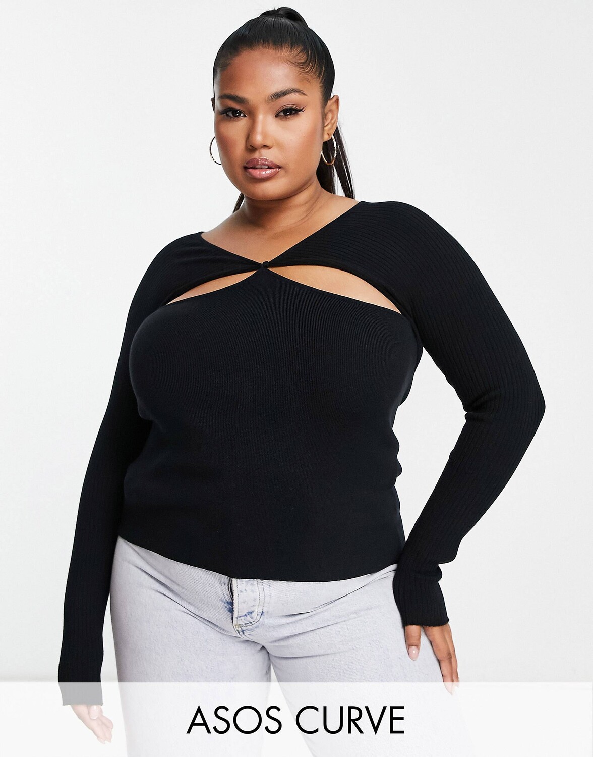 

Черный джемпер с вырезами и узлом спереди ASOS DESIGN Curve