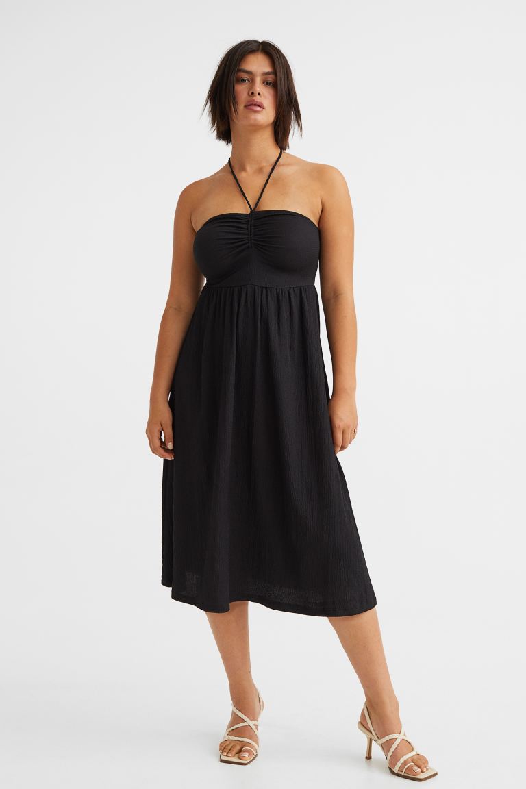 Присборенное платье с застежками сзади на шее H&M, черный