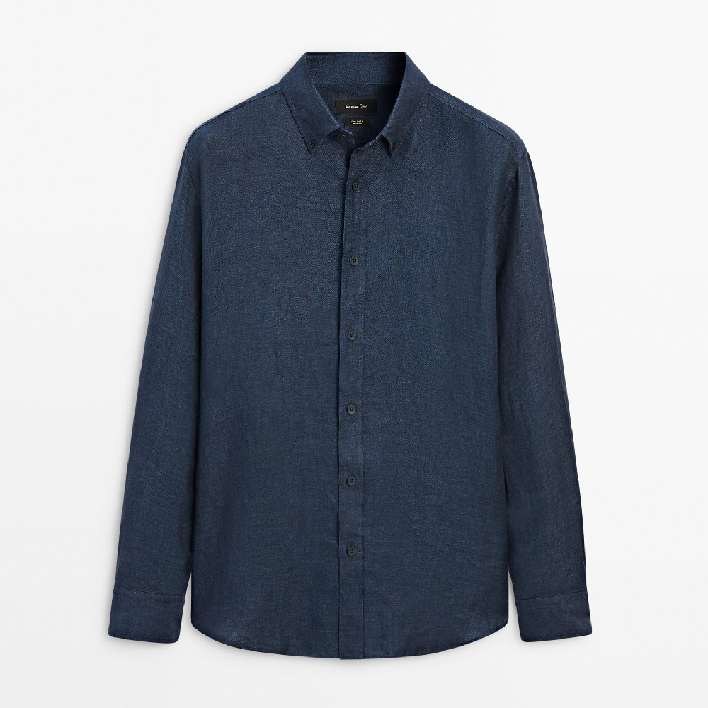 Рубашка Massimo Dutti 100% Linen Regular Fit, темно-синий рубашка massimo dutti limited edition regular fit pinstripe тёмно синий