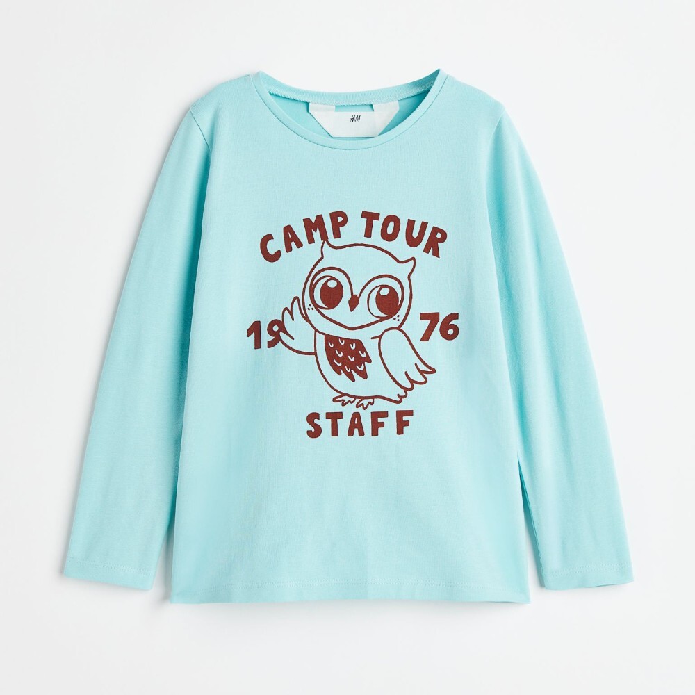 

Лонгслив H&M Kids Printed Jersey Owl, светло-бирюзовый