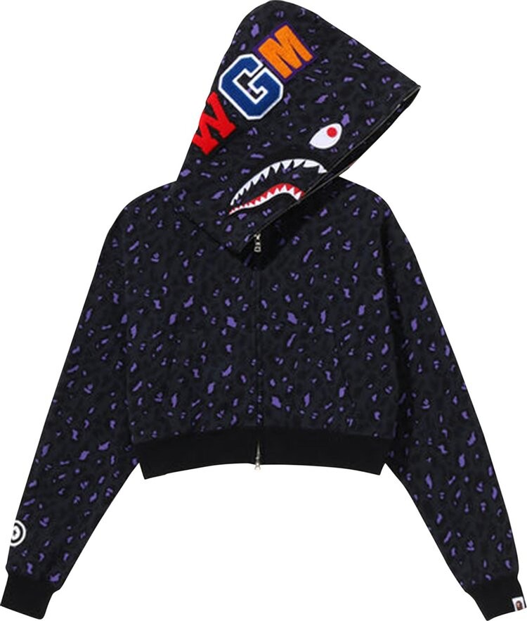 

Худи BAPE Leopard Cropped Shark Full Zip Hoodie 'Black', черный