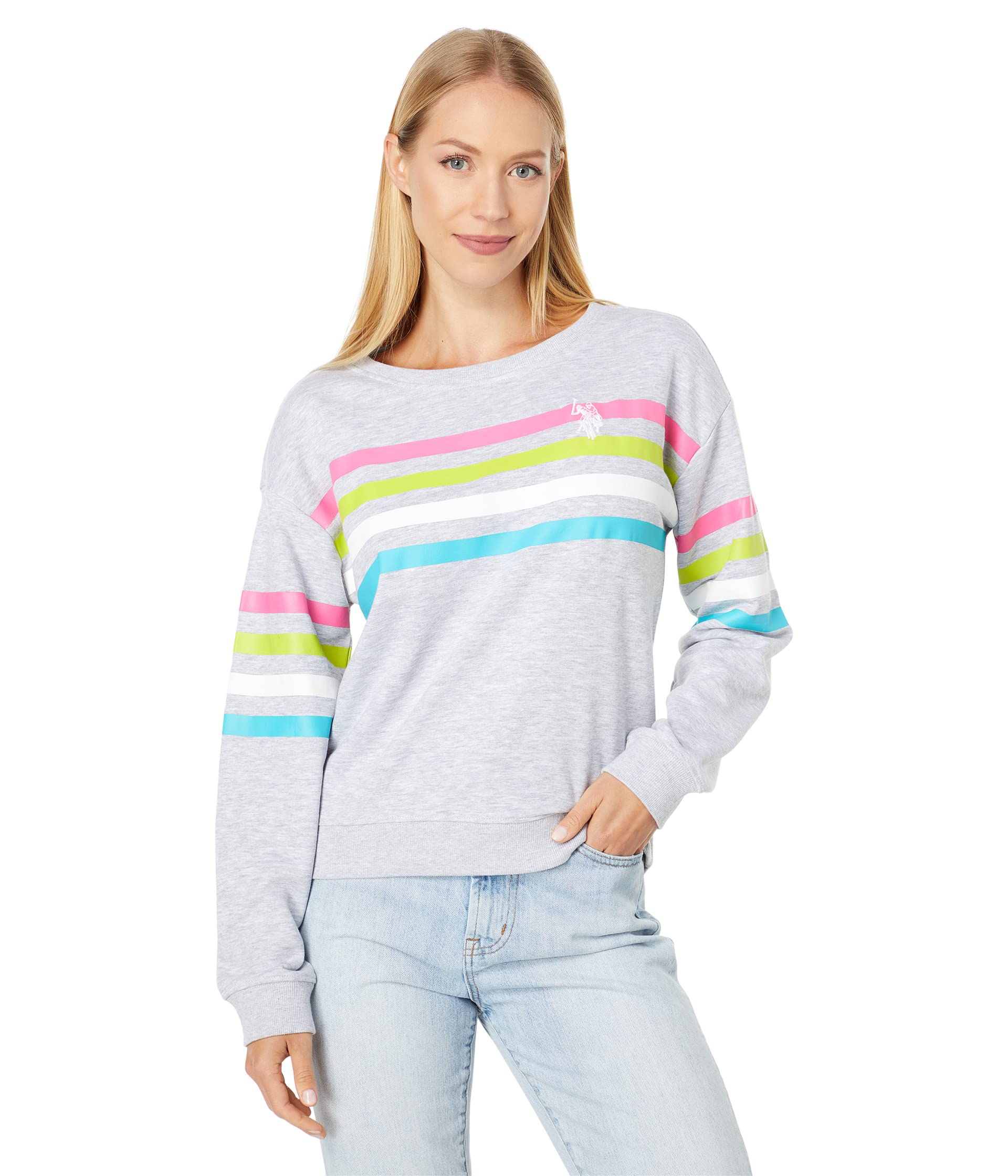 

Пуловер U.S. POLO ASSN., Stripe Logo Pullover Crew Neck Sweatshirt, Серый