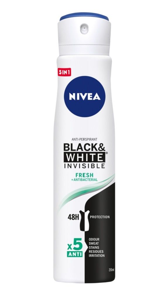 Nivea Black&White Invisible Fresh антиперспирант для женщин, 250 ml антиперспирант стик nivea black and white invisible clear 50 мл