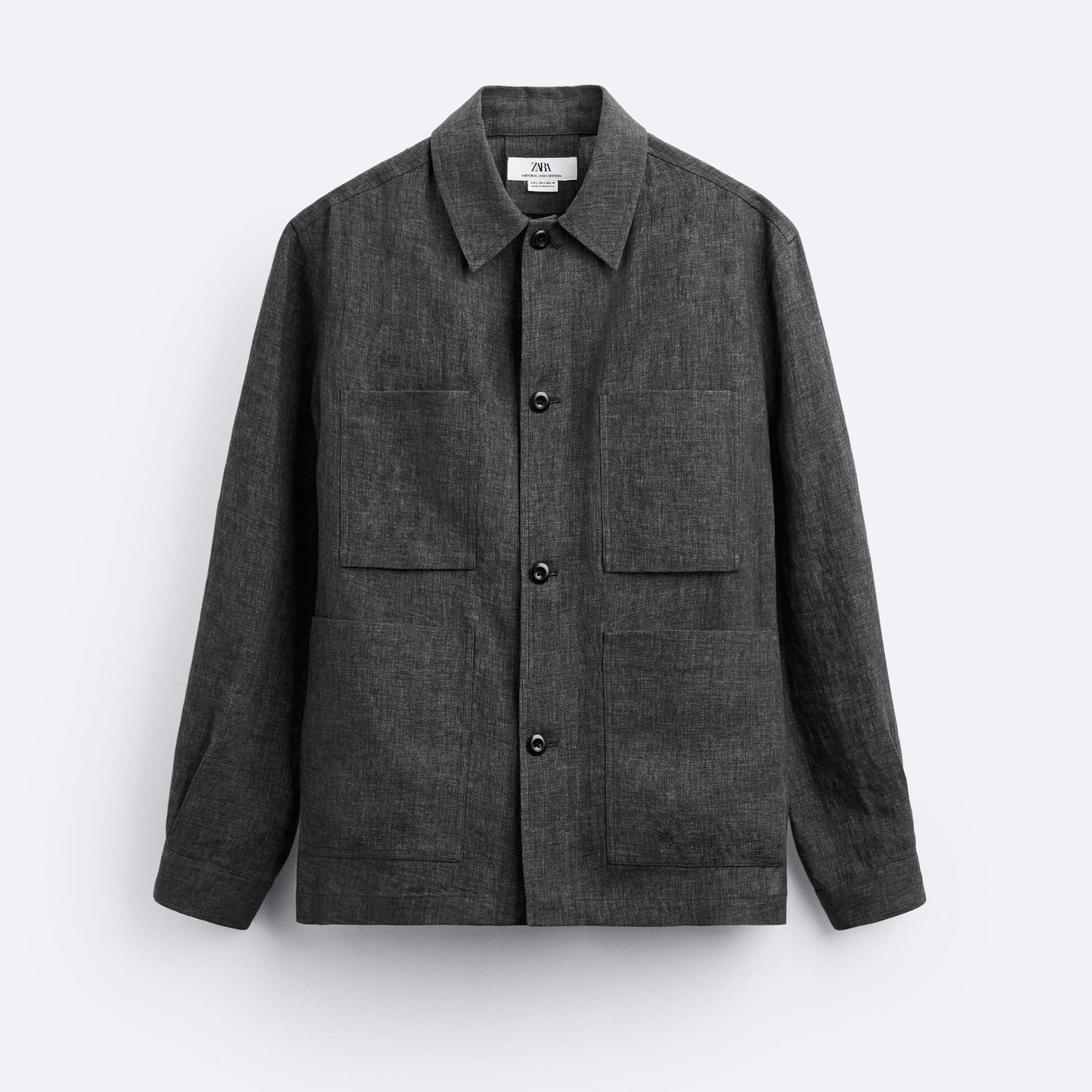 Рубашка верхняя Zara 100% Linen, темно-серый пальто zara rustic linen серый