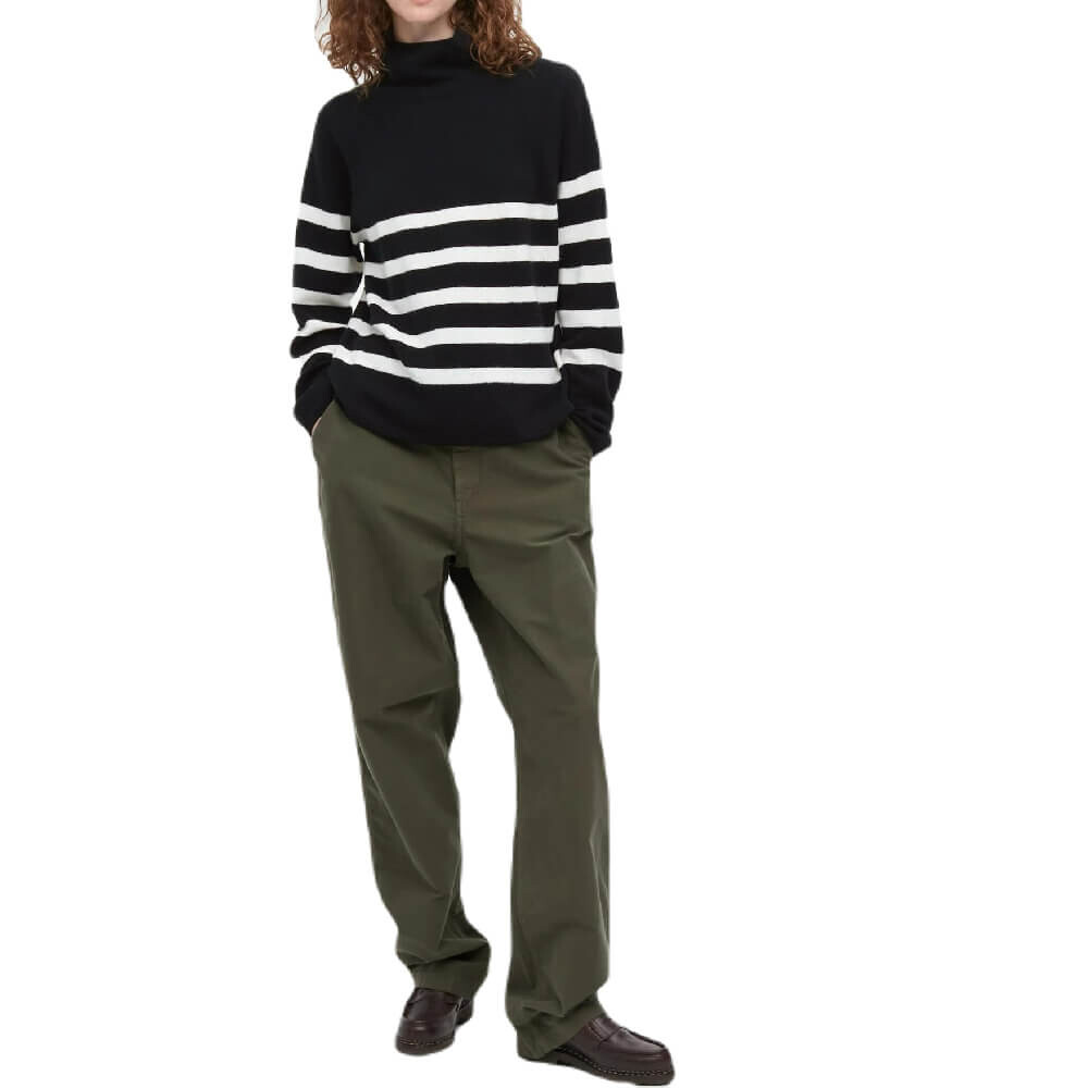 

Джемпер Uniqlo 3D Knit Seamless Lambswool Blend Striped High Neck, черный/бежевый