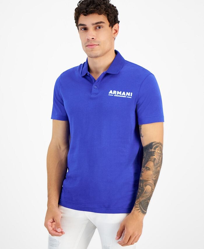 

Мужская рубашка-поло с логотипом Armani Exchange, цвет Bluing/ White