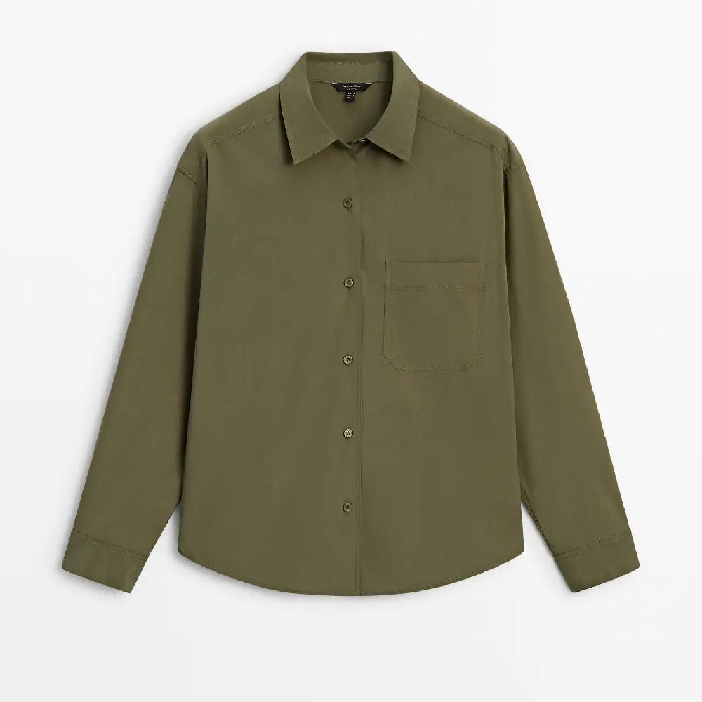 

Рубашка Massimo Dutti Flowing With Topstitching And Chest Pocket, зеленый