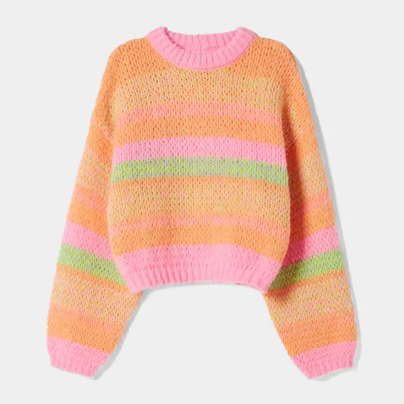 

Свитер Bershka Round Neck With Stripes, розовый