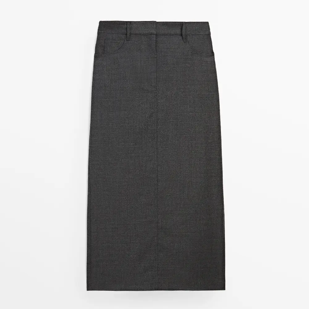 

Юбка Massimo Dutti Cool Wool Blend Midi, серый