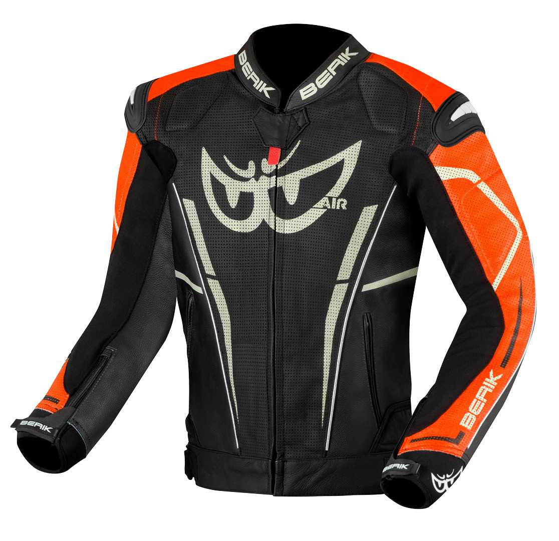 Мотоциклетная кожаная куртка Berik Street Pro Evo с регулируемой талией и манжетами, черный/оранжевый куртка размер 44 оранжевый черный