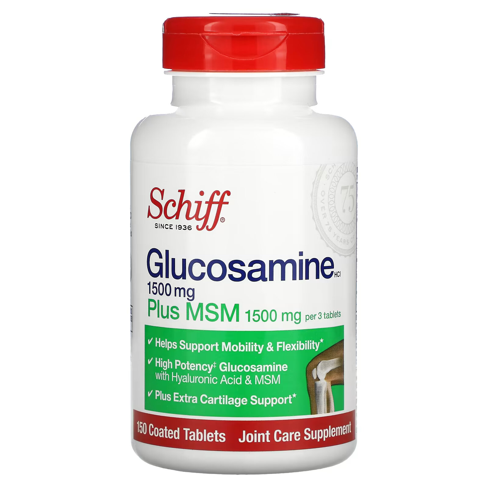 Schiff, глюкозамин с МСМ, 500 мг, 150 таблеток, покрытых оболочкой schiff move free advanced добавка для здоровья суставов с глюкозамином хондроитином и мсм 120 таблеток покрытых оболочкой