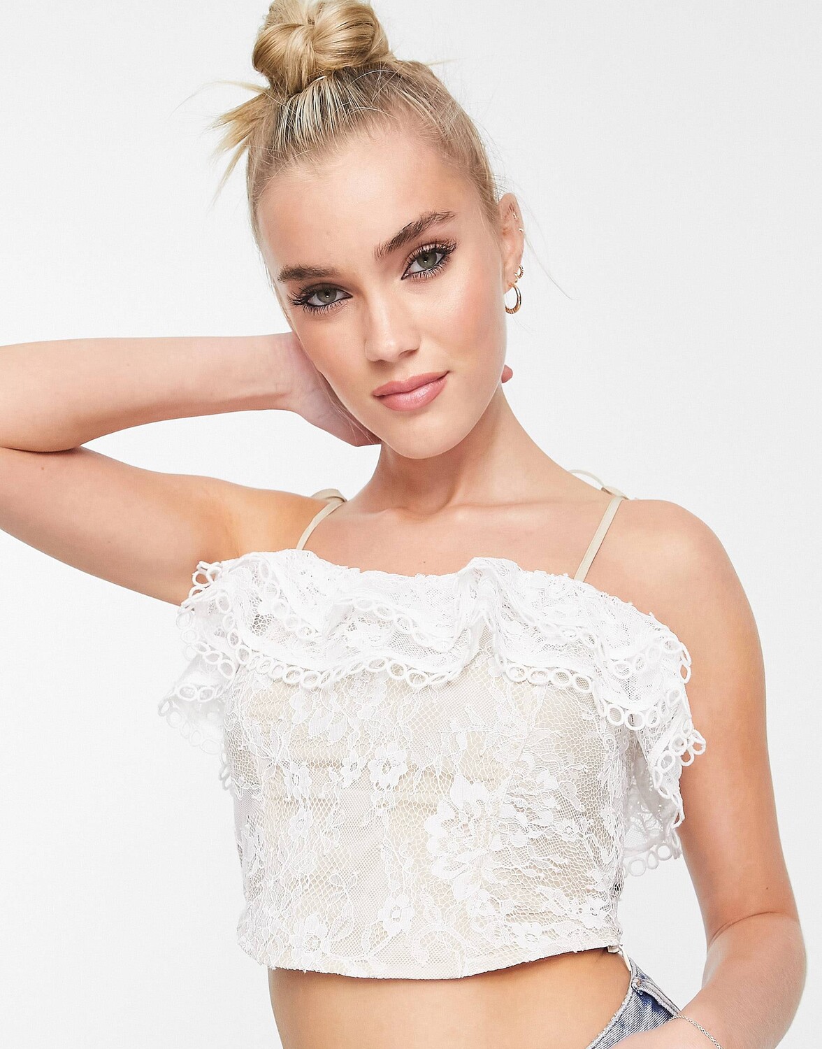 

Розовый корсет с кружевными рюшами Miss Selfridge